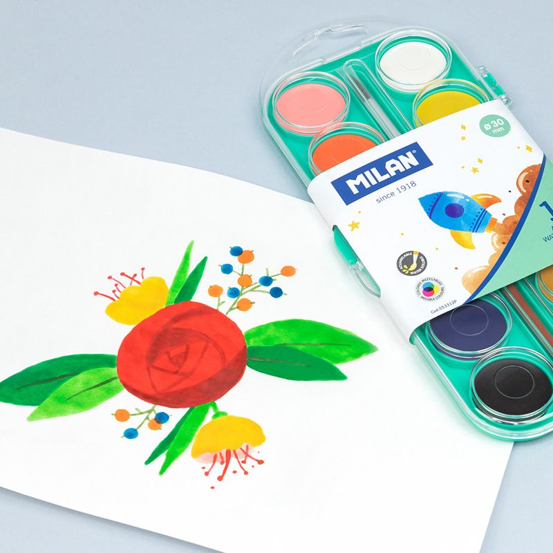 Milan 12 Opaque Colours Watercolour Set + Brush