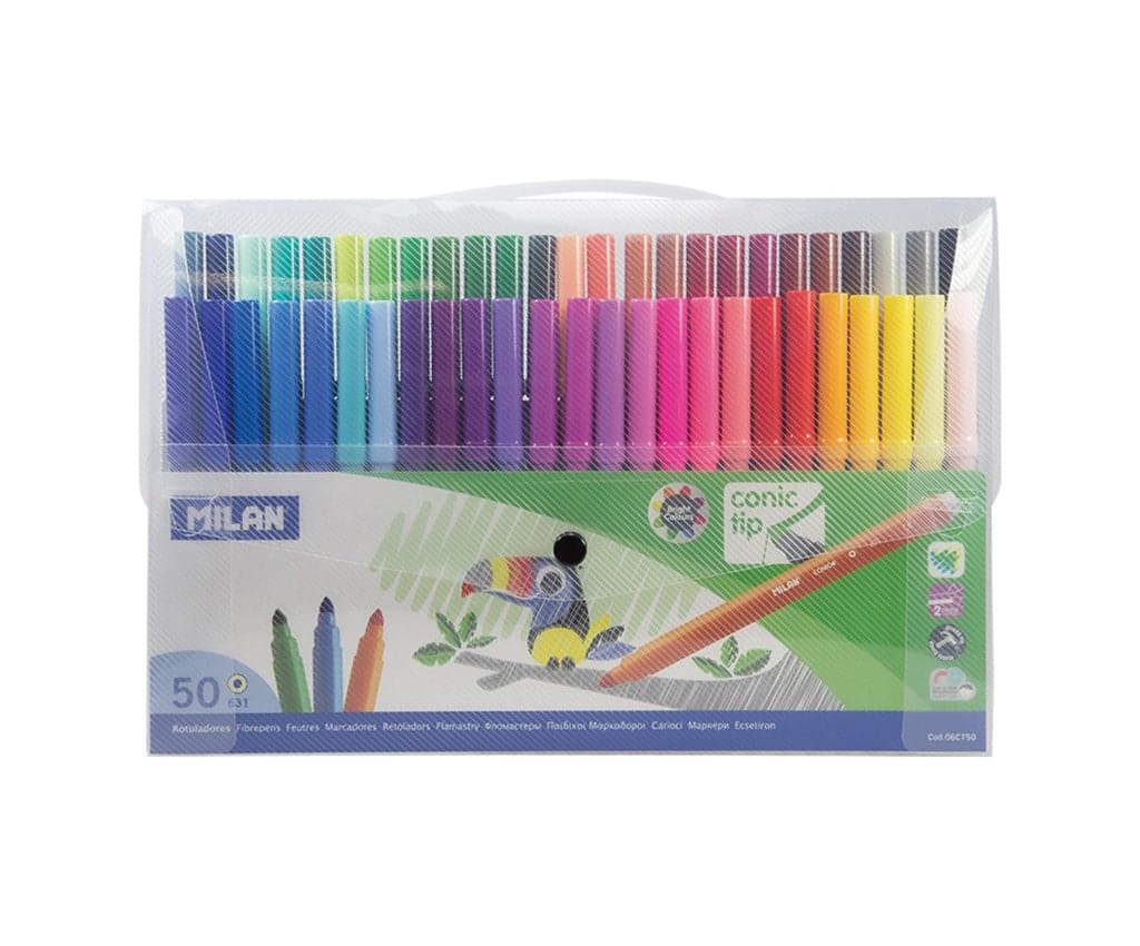 MILAN 631 Fibre Tip Markers – Set of 50 (Conic Tip)