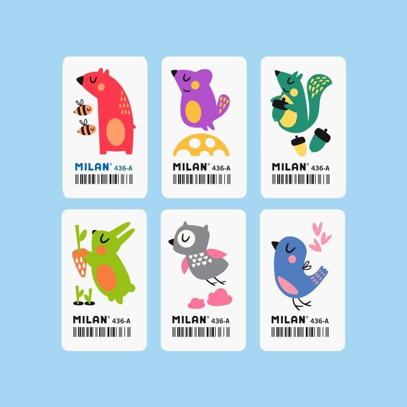MILAN Erasers 436A - Box of 36 Animal Erasers