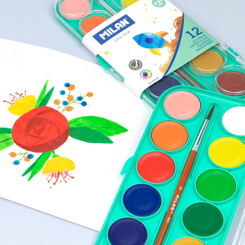 Milan 12 Opaque Colours Watercolour Set + Brush