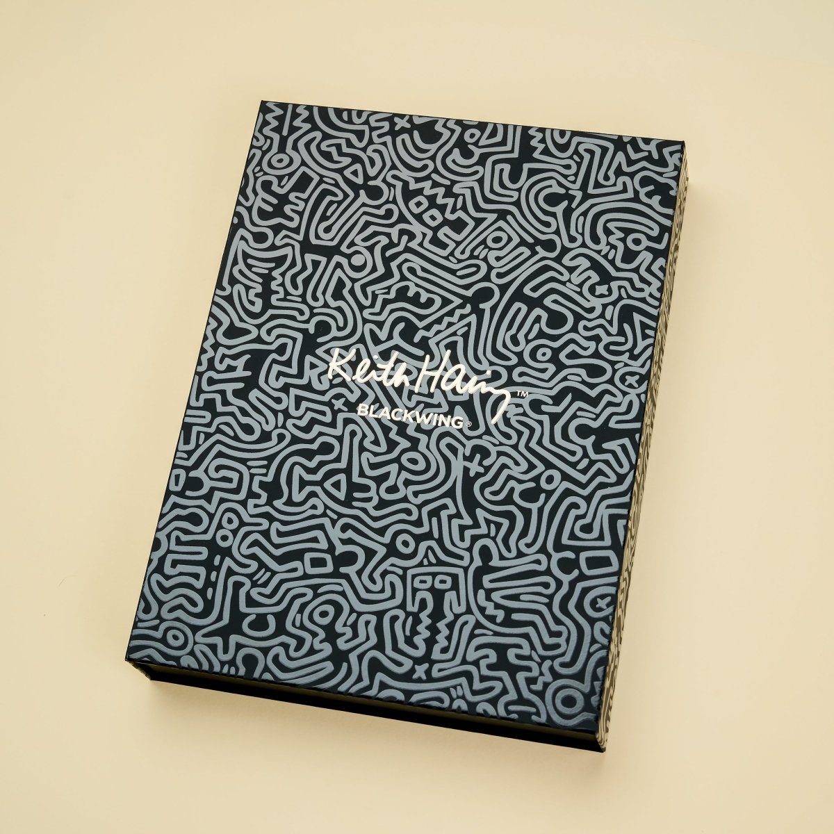 Front cover of the Keith Haring sketchbook featuring a black and white pattern design.