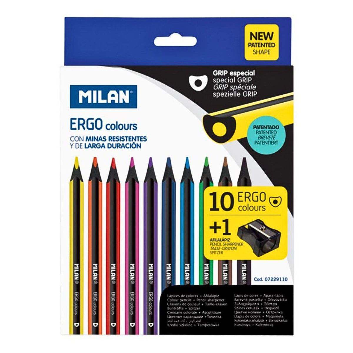 Milan 10 ERGO Black Wood Coloured Pencils With Sharpener Set