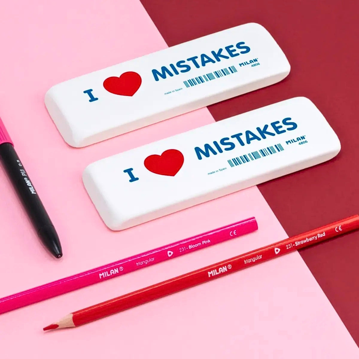 Milan 4806 I ❤️ Mistakes Extra-Large Eraser Set (Pack of 6)
