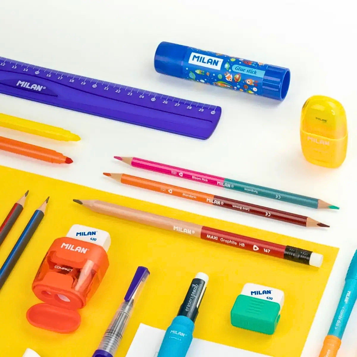 Milan Compact Pencil Sharpener + 2 Erasers Set