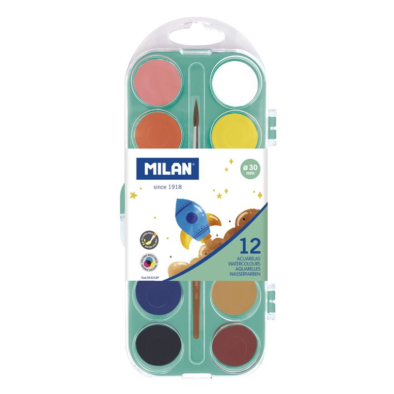 Milan 12 Opaque Colours Watercolour Set + Brush