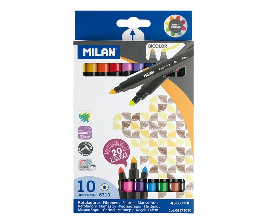 Milan Water-Based Bicolor Fibrepens (Pack of 10)