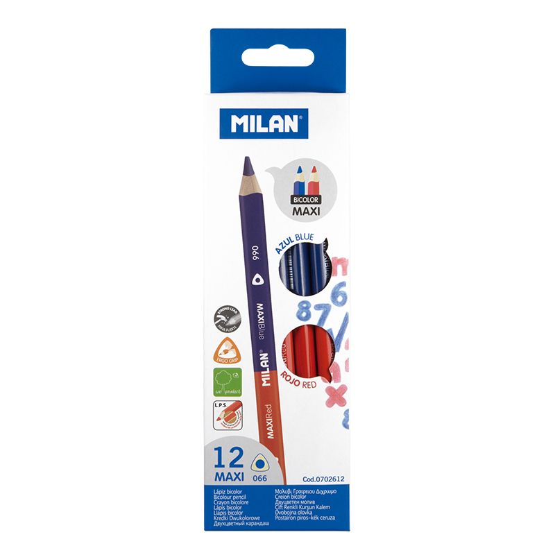 Milan Maxi Bicolour Red-Blue Triangular Pencils [pack of 12 pencils]