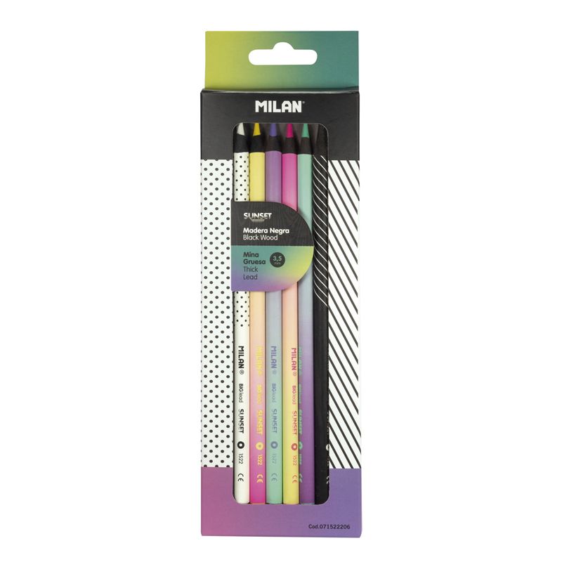 Milan 6 x Round Colour Pencils [Sunset / Black Wood]