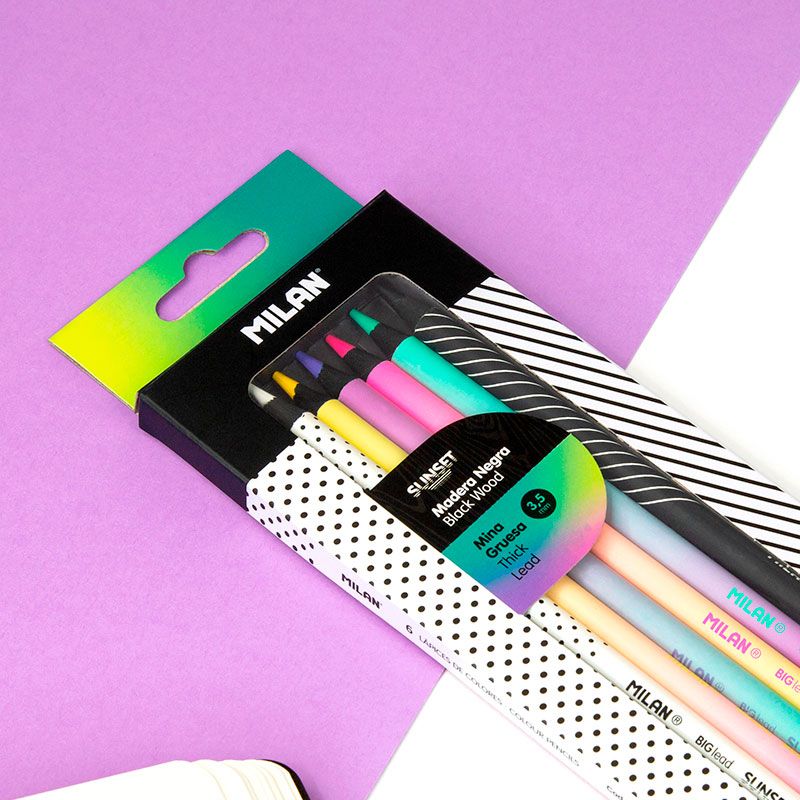 Milan 6 x Round Colour Pencils [Sunset / Black Wood]