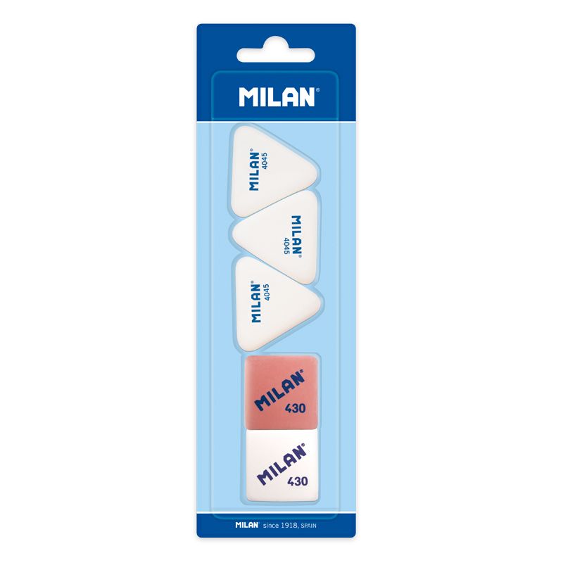 MILAN 3 x Flexible Erasers 4045 + 2 Erasers 430 [Pack of 5]