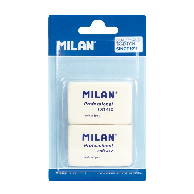 MILAN Professional Soft 412 White Erasers [Pack of 2]
