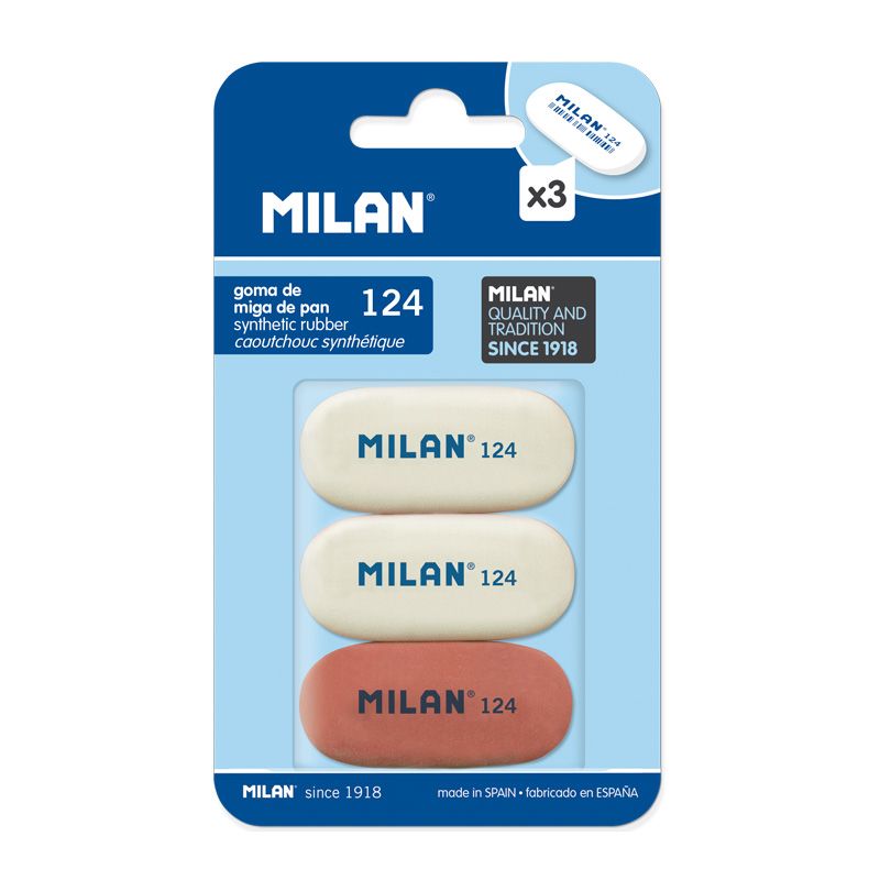 Milan Oval 124 Synthetic Erasers [Blister pack of 3]