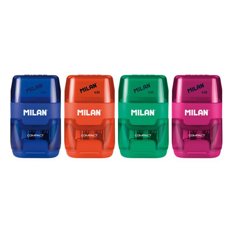 MILAN COMPACT Sharpener + 2 x Erasers [assorted colours]