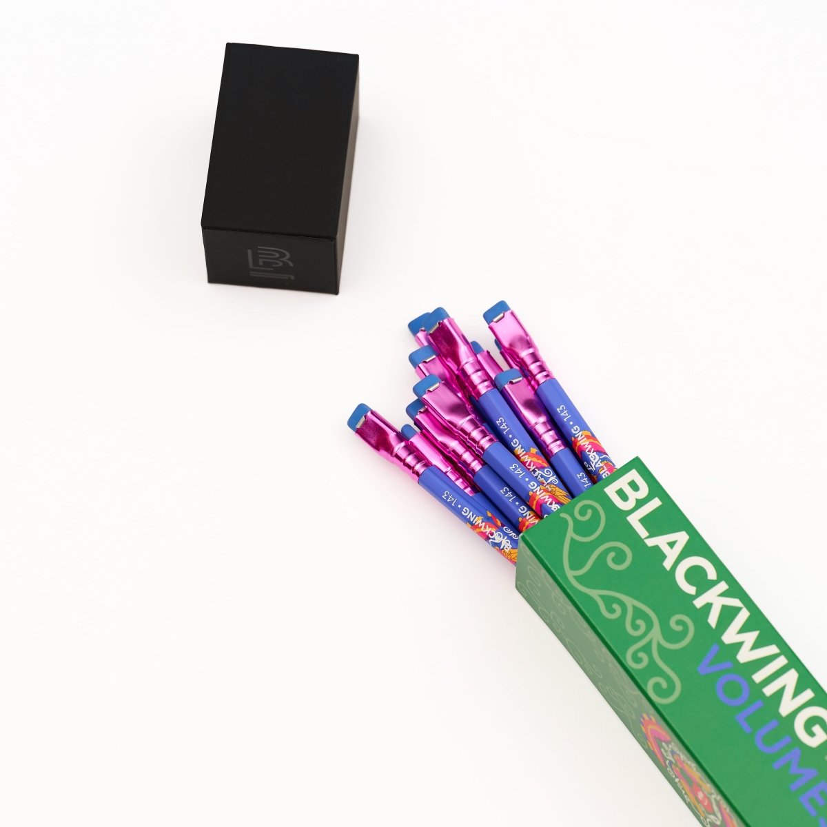 Blackwing Volume 143 pencils fanned out from the box