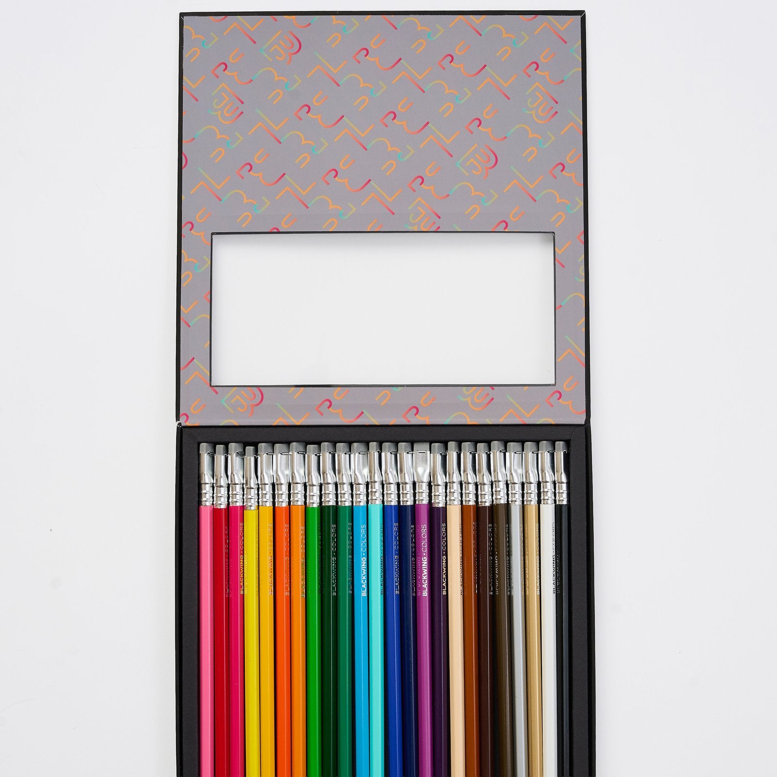 Open Blackwing Colors box showing all twenty-four colouring pencils arranged inside.