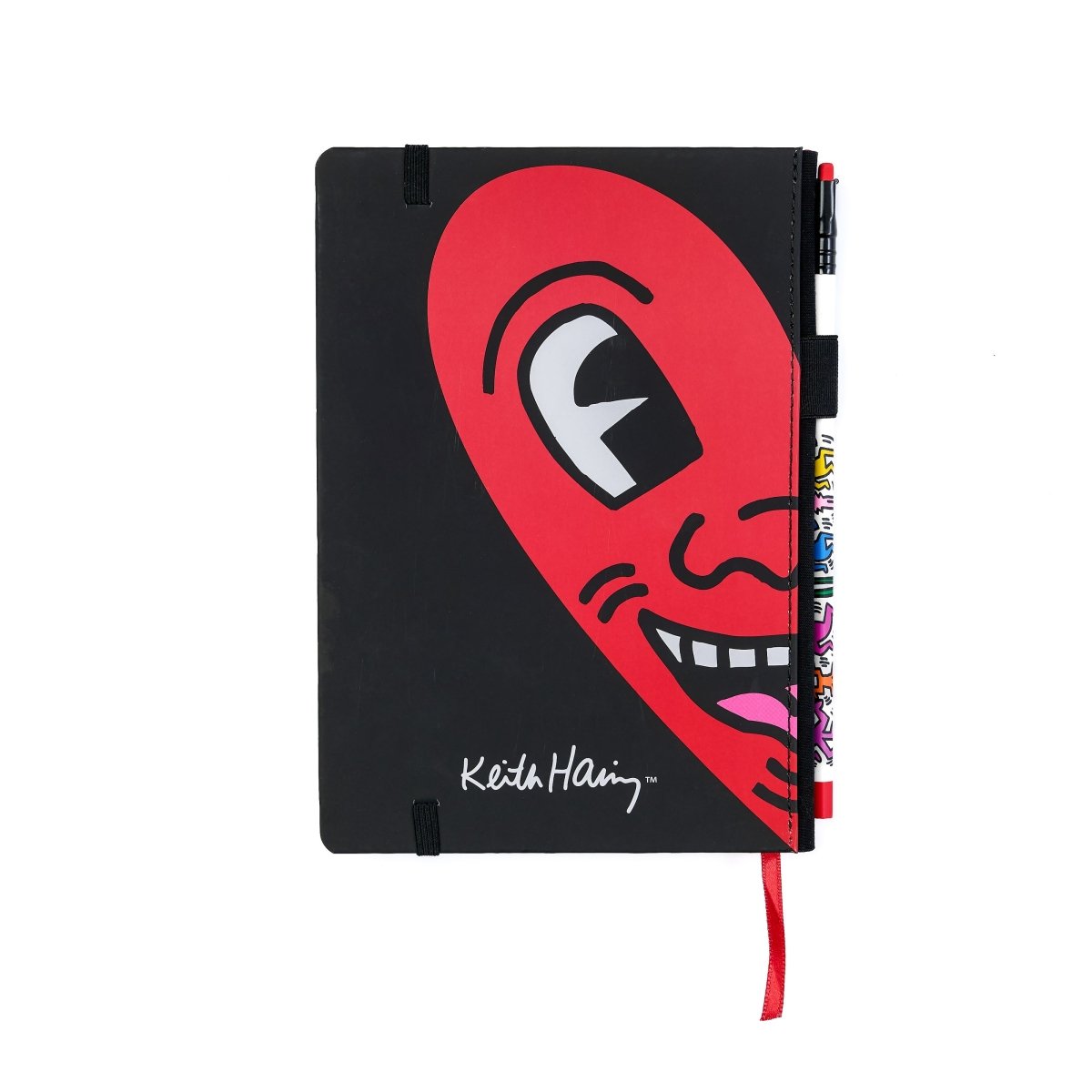 Back cover of the notebook in black, with subtle Keith Haring and Blackwing branding in white.