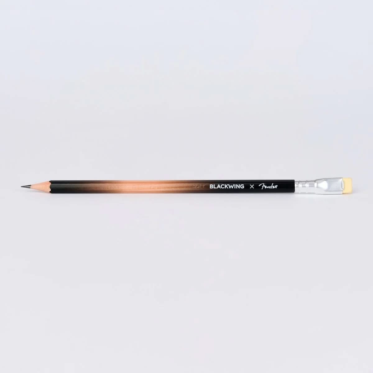 Single Blackwing x Fender Limited Edition Pencil featuring a sunburst gradient and silver ferrule with yellow eraser.