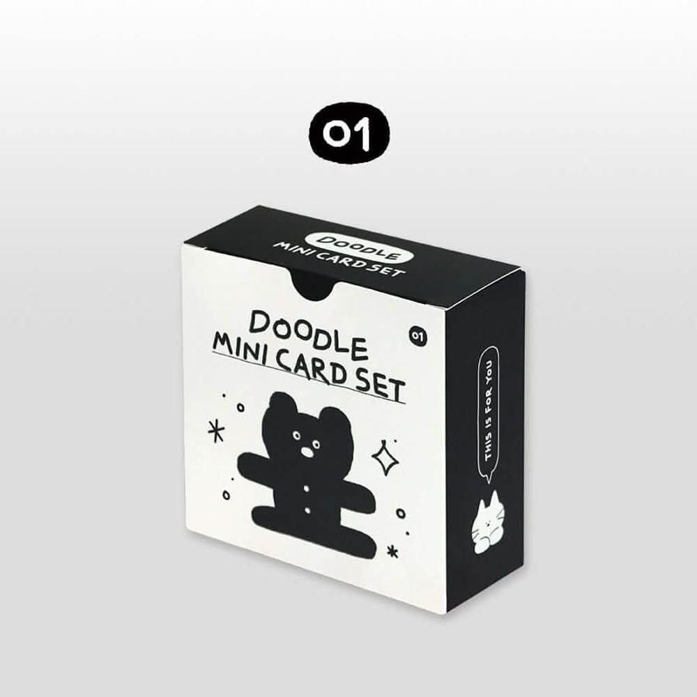Iconic Doodle Mini Card Set black box featuring playful doodle character illustration on pale background.
