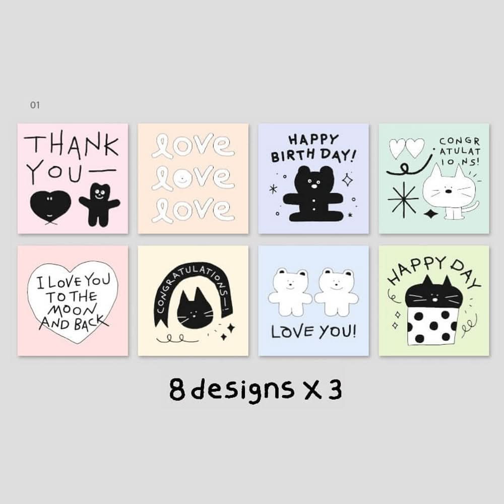 Iconic Doodle Mini Card Set – 24 Cute Mini Note Cards