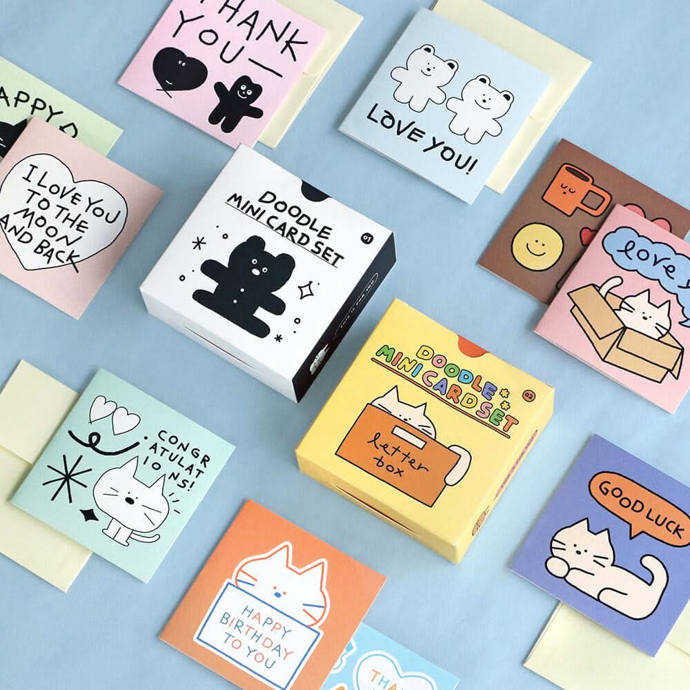 Iconic Doodle Mini Card Set – 24 Cute Mini Note Cards