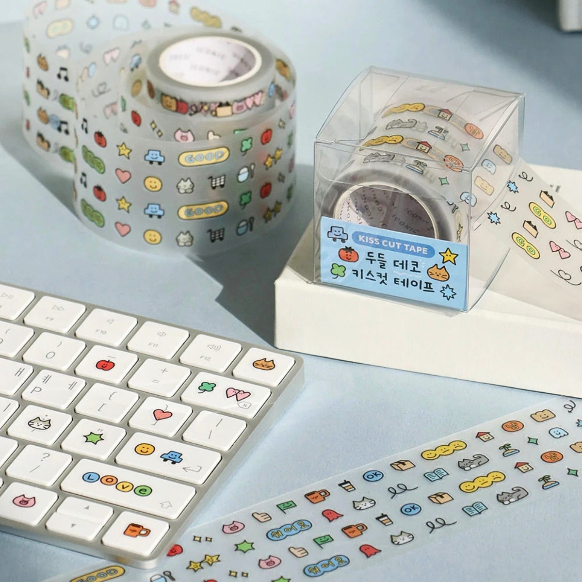 Iconic Doodle Kiss Cut Deco Transparent Sticker Tape Roll