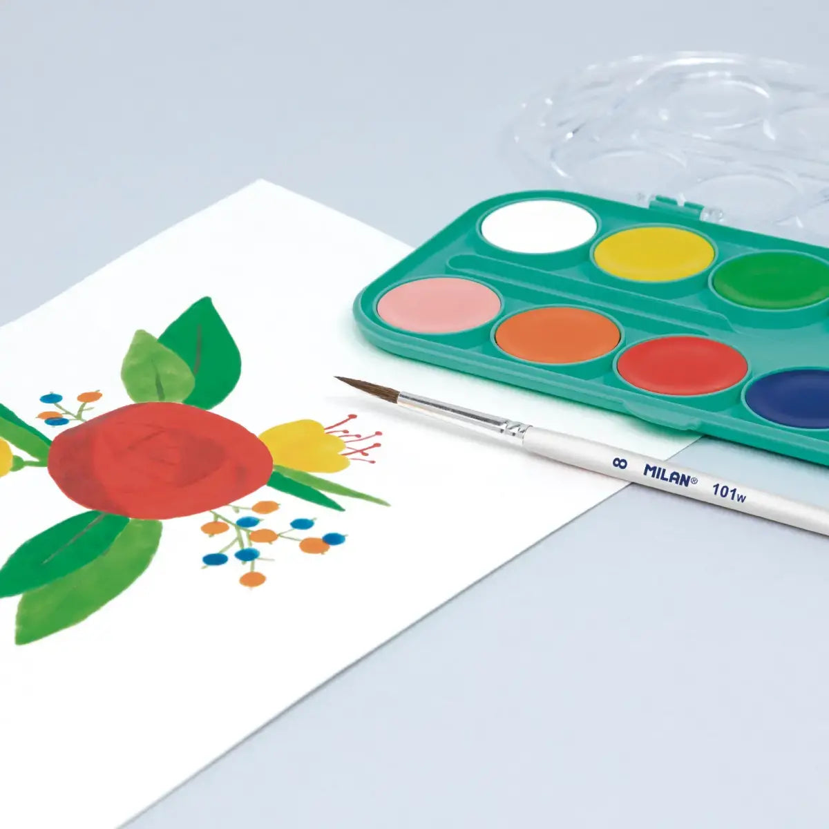 Milan 12 Opaque Colours Watercolour Tablets With Brush
