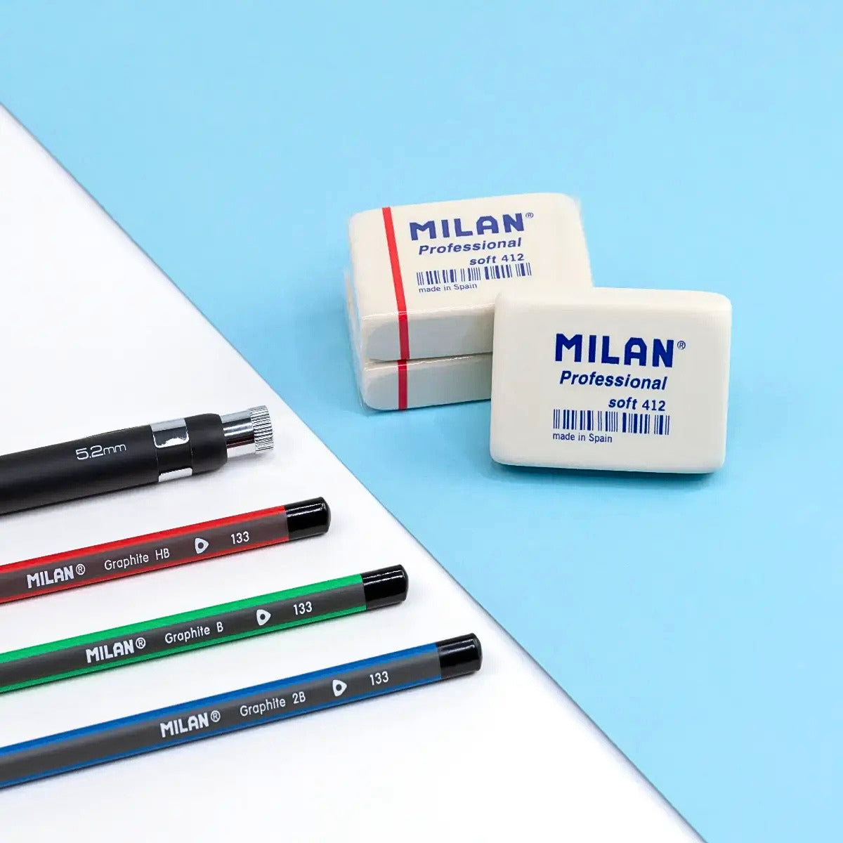 Milan 412 Professional Soft White Erasers Set
