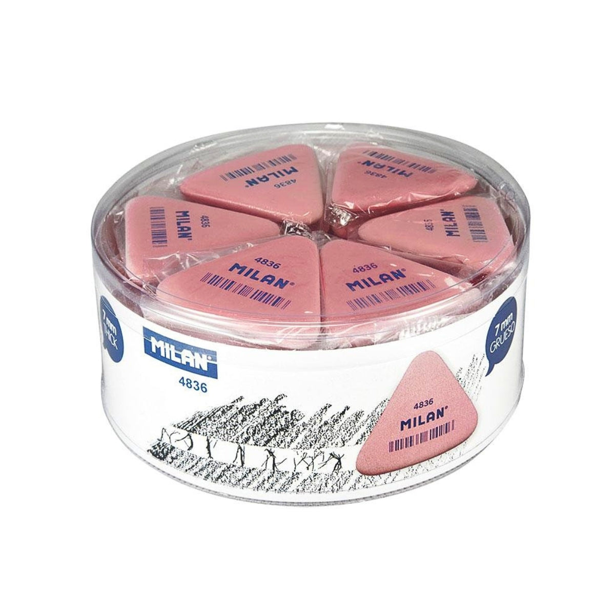 Milan Triangular Soft Synthetic Rubber Eraser 4836 Pink - (Can of 36 Erasers)